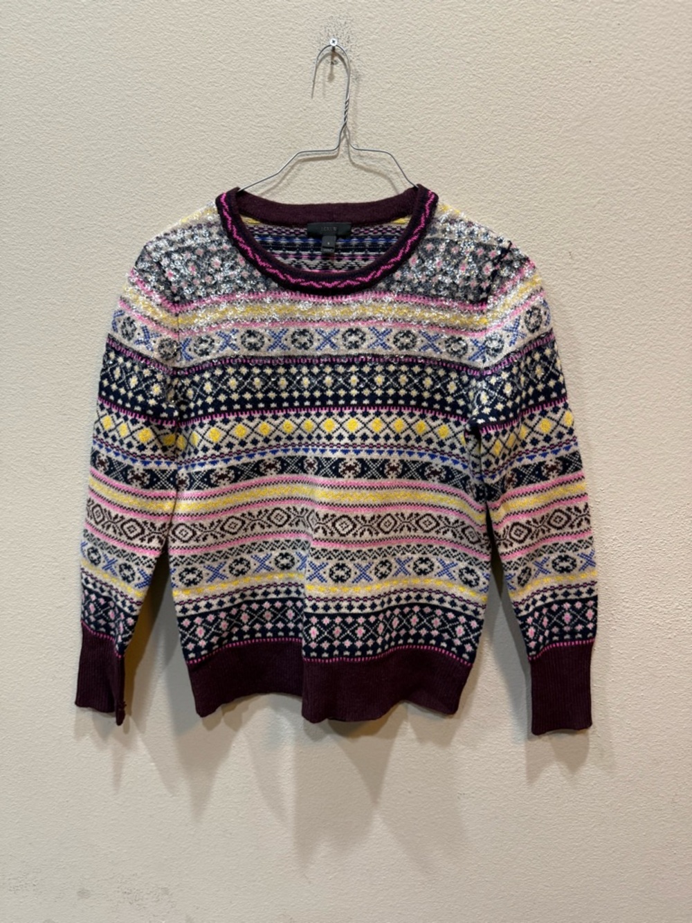 J. Crew Lambs Wool Sequin Fair Isle Sweater